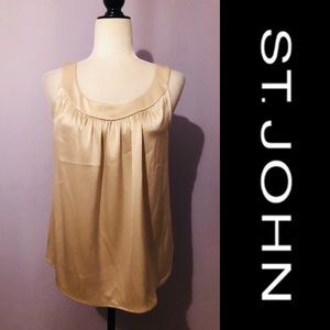 St. John Champagne Gold Sleeveless Gathered Blouse